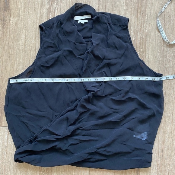 Monk & Lou 100% Silk V-Neck Band Collar Sheer Sleeveless Surplice Top - Picture 11 of 14